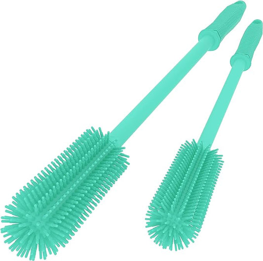 Silicone Bottle Cleaning Brush | 2 Pack| 15.7”+12.6” Water Bottle Brush Cleaner Brush for Hydro Flask,Glassware,Vacuum Sports Bottle&Vases,Water Bottle Cleaner Brush for Narrow Neck Containers
