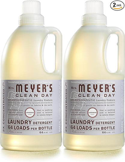 MRS. MEYER'S CLEAN DAY Liquid Laundry Detergent, Cruelty Free and Biodegradable Formula, Lavender Scent, 64 oz- Pack of 2