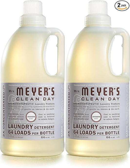 MRS. MEYER'S CLEAN DAY Liquid Laundry Detergent, Cruelty Free and Biodegradable Formula, Lavender Scent, 64 oz- Pack of 2