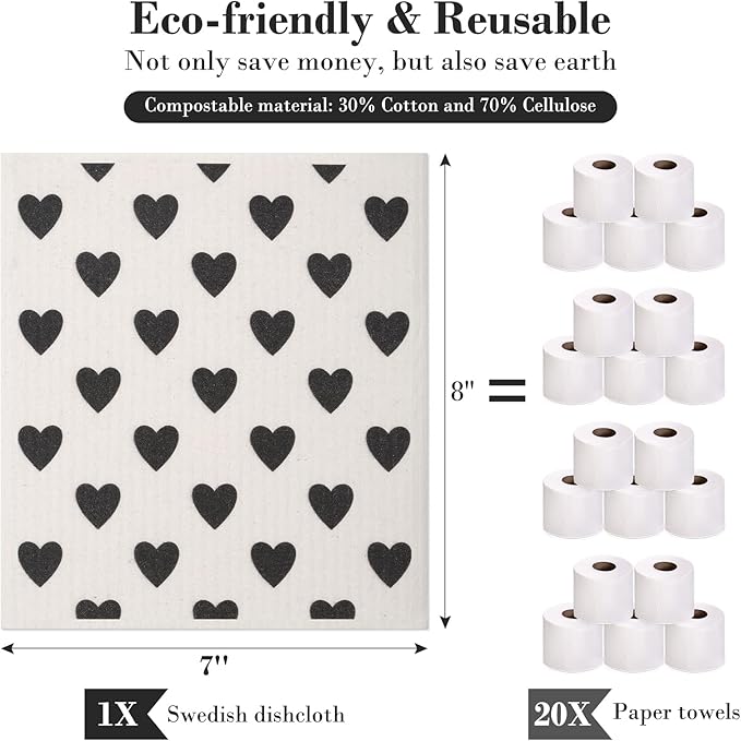 Lucomb 8 Pack Swedish Kitchen Dishcloths, Reusable Dish Cloth Paper Towels Washable Decorative Cleaning Cloths Sponge Wipes for Dish Washing, Super Absorbent & Quick Drying