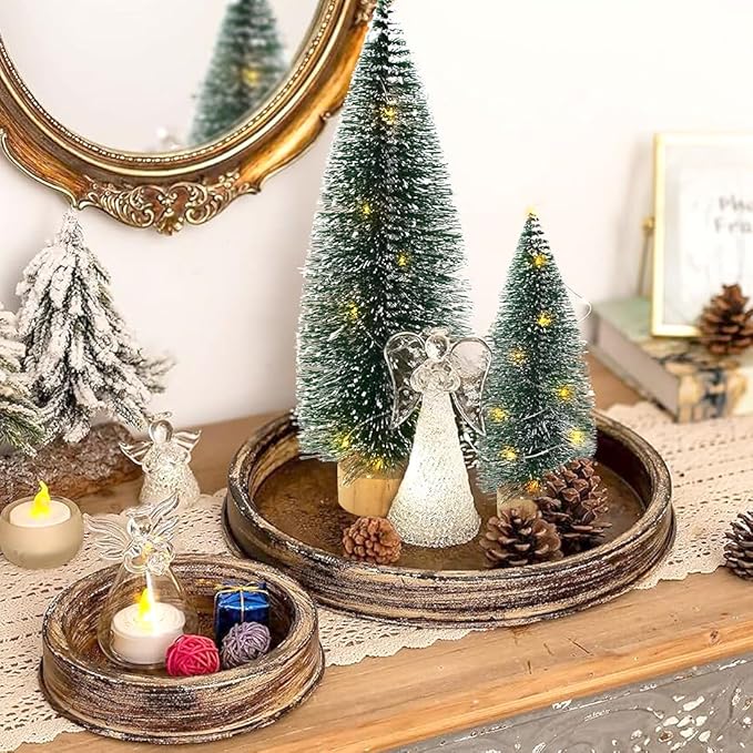 3 PCS Mini Bottle Brush Christmas Trees with Lights, Miniature Tabletop Christmas Tree for Christmas Decorations Indoor, Desktop Pine Tree Xmas Holiday Decor