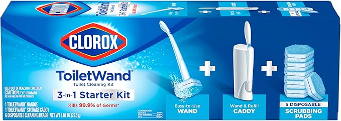 Clorox Toilet Wand Toilet Cleaning Kit, ToiletWand, Caddy and 6 Refills (Pack May Vary)