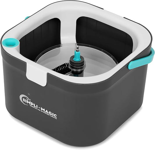 Simpli-Magic Spin Mop and Bucket System, Includes Square Spin, Dual Compartment Mop Bucket and 3 Thick Machine Washable Pads