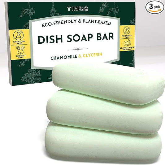 3 Dish Soap Bars - Green Tea with Organic Ingredients, Skin Safe, Chemical Free, Eco Friendly Packaging