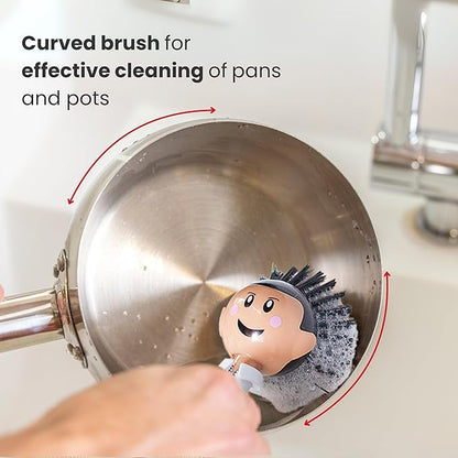 Vigar Dolls Orlando Dish Brush, Dish Brush with Handle that is Ergonomic, Kitchen Brushes for Dishes and Sink Scrub Brush for Cleaning, Red and Black