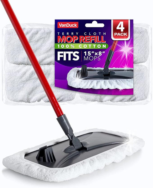 100% Cotton Pad Terry Cloth Mop Refills 15x8 inch (4-Pack)