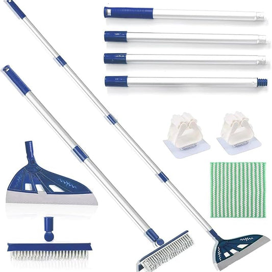 Magic Broom, Multifunction Silicone Sweeper, Household Window Squeegee, Silicone Pet Hair Remover for Indoor Cleaning, Bathroom, Dog Broom Brush Set (Blue)
