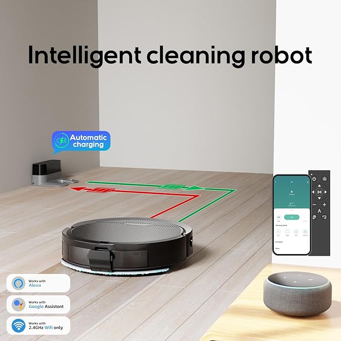 V3 Robot Vacuum and Mop Combo,Self-Charging,5000pa Strong Suction,WiFi/Alexa/App Control,3 in 1 Ultra-Slim Robotic Vacuum Cleaners for Hard Floors,Pet Hair and Low Pile Carpets