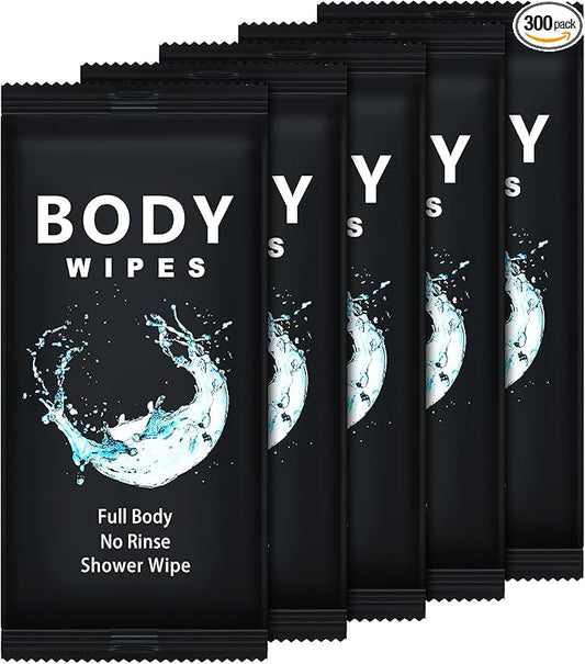 Treela 300 Pcs Bulk Large Body Wipes Individually Wrapped Big Bath Wipes for Adults Bathing No Rinse Shower Bulk Deodorant for Homeless Hygiene Personal Cleansing for Travel Gym(12" X 12'',Black)