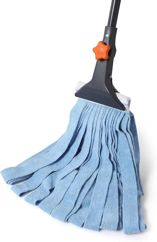 Microfiber String Wet Mops for Floor Cleaning, Heavy Duty Industrial Mop for Kitchen Basement Cleaning, Commercial Mop with Extendable Long Handle,Blue