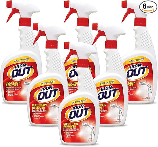 Iron OUT Spray Gel Rust Stain Remover, Remove and Prevent Rust Stains in Bathrooms, Kitchens, Appliances, Laundry, and Outdoors, 24 Ounce, Pack of 6
