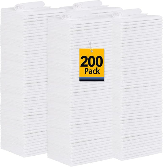 Shop Towel Rag, 200 Pack Reusable Rags Bulk Microfiber Cleaning Cloth Lint Free Towels for Car Kitchen Automotive Bar Mechanic Restaurant Garage, 11.5"x 11.5", White