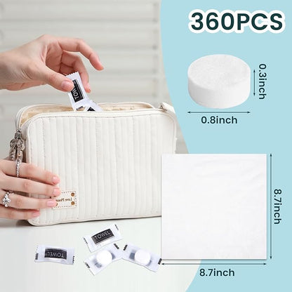 LOVEINUSA 360PCS Compressed Towels, Bulk Disposable Towels for Face Portable Washcloths for Travel Expandable Wipes Tablets Survival Gear and Supplies for Outdoors Camping Hiking Hotel