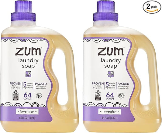 Zum Laundry Soap by Indigo Wild - Liquid, Plant-Based Soap with Baking Soda, Essential Oils, Coconut Oil & More - Wash Up to 64 Loads - Lavender - 64 fl oz (2 Pack)