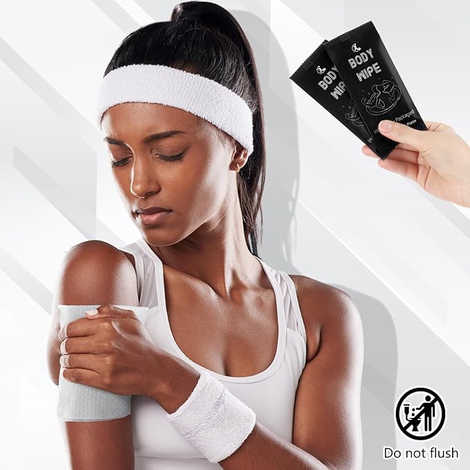 Timgle 200 Pcs Body Wipes Individually Wrapped Bath for Adults Face Hand Deodorant Body Wipes Pearl Pattern Wet Shower with Aloe Bathing Disposable Cleansing for Travel Gym Travel(Black Background)