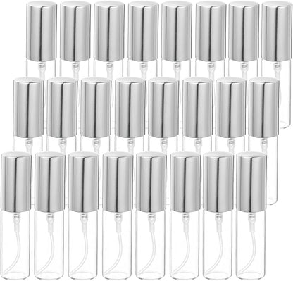 uxcell 5ml Glass Mini Perfume Bottles, 25Pcs Fine Mist Bottles Refillable Empty Mini Spray Bottles with Aluminized Nozzle for Perfume, Travel Liquid, Essential Oil (Clear/Silver)