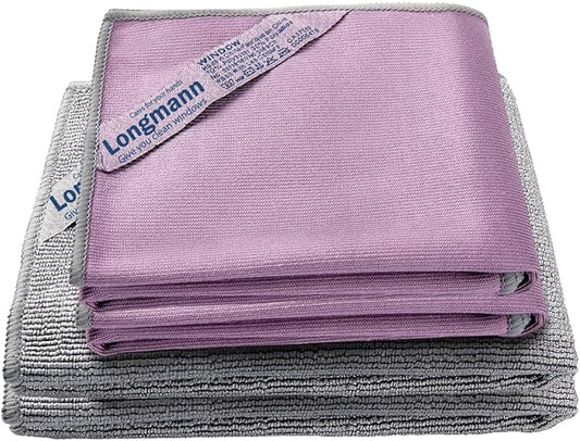 Longmann Window Cleaning Cloth, Glass Cloth, Cleaning Cloth, Streaks Schatches Free (Purple 2 Pack, Grey 2 Pack)