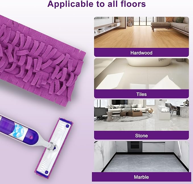 6 Pack Mop Refill Pads for PowerMop Multi-Surface and Wood Mop Pads Refill, Washable & Reusable Microfiber Spray Cleaning (Purple)