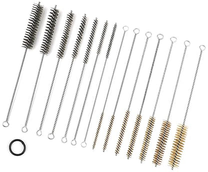 14pcs Stainless Steel Brass Wire Tube Brushes Set,12 Inch Long Wire Brushes for Pipe Cleaning Set, Tube Bottle Brush Kit for Auto Parts, Bottles, Guns, Glass, Tubes, Etc