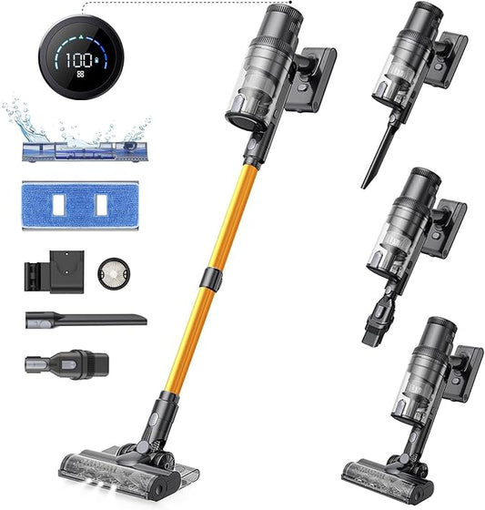 Proscenic Vacuum Cleaners for Home, P11 Mopping Wet Dry Cordless Vacuum and Mop Combo All in one, High Suction Vacuum with LED Display, Long Runtime Ease of use Vacuum for Pet Hair(Yellow)