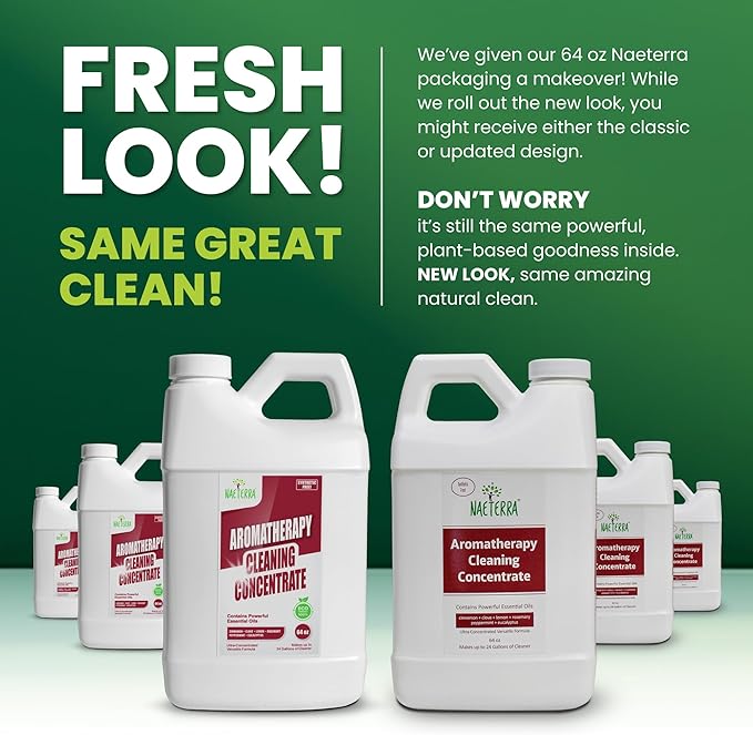 Naeterra Aromatherapy Cleaning Concentrate 64 oz makes 24 Gallons of Natural, Eco-Friendly Multi-Surface Cleaner loaded with Essential Oils – Non-Toxic, Synthetic Free Powerful & Refreshing Clean