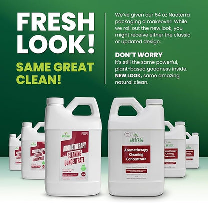 Naeterra Aromatherapy Cleaning Concentrate 64 oz makes 24 Gallons of Natural, Eco-Friendly Multi-Surface Cleaner loaded with Essential Oils – Non-Toxic, Synthetic Free Powerful & Refreshing Clean