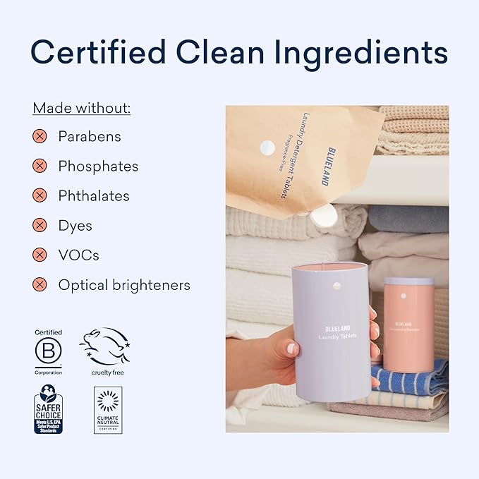 BLUELAND Laundry Detergent Tablets, 60 Count, Spring Bloom Scent, Plastic-Free Eco-Friendly Pods, Sheets, Liquid Alternative - Natural, Gentle, Non Toxic