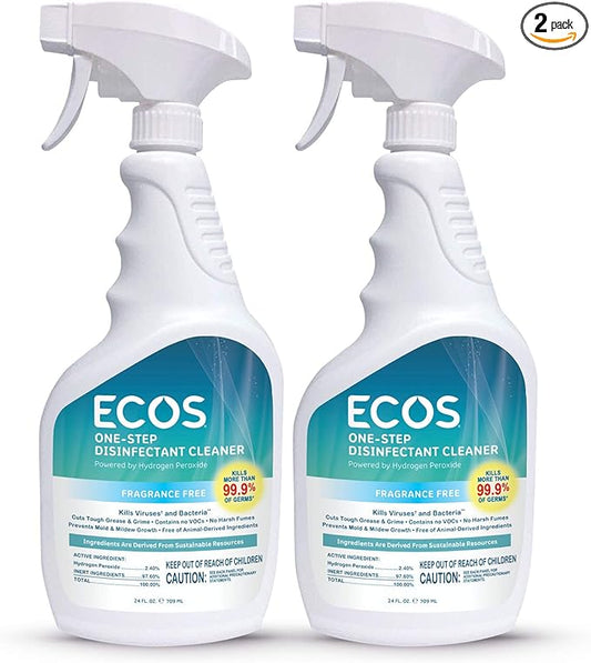 ECOS OneStep Disinfectant Spray Cleaner FragranceFree by Earth Friendly Products, Blue, Free Scent, 24 Fl Oz (Pack of 2)