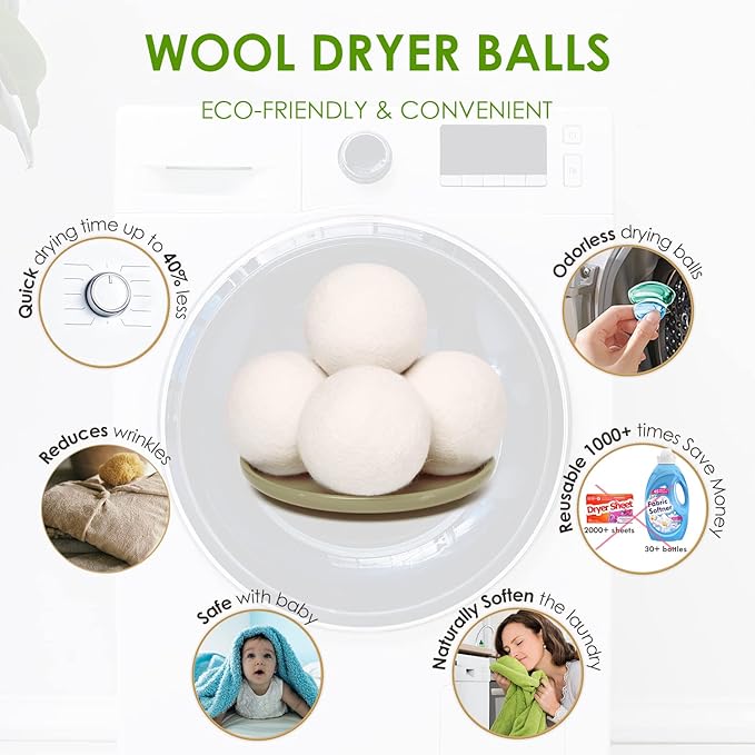 Wool Dryer Balls Handmade XL,Organic Laundry Dryer Balls,100% New Zealand Wool Natural Fabric Softener,Reusable 1000 Loads,Wrinkles Free, Shorten Drying Time,Baby Safe