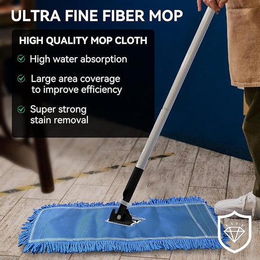 24 Inch Dust Mop Head: Replacement Medium Washable Commercial Mop Head - Sweeper and Janitorial Dust Mop Head Replacement Blue (Blue - 24 Inch, 6 Pack)