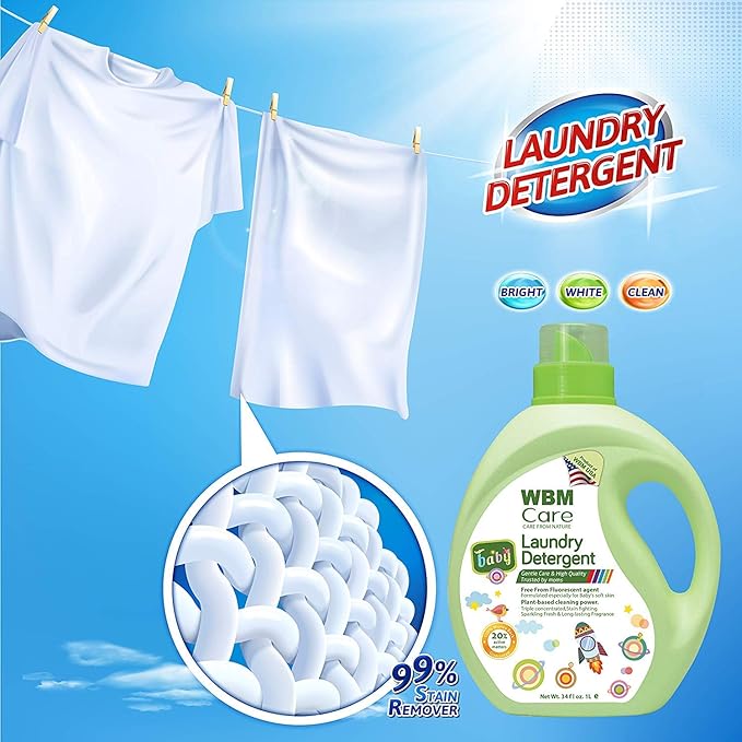 Plant-Based Laundry Detergent Liquid – 34 fl oz, 50 loads total. Eco-friendly formula for powerful cleaning, gentle on fabrics, and safe for the environment