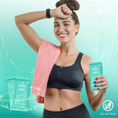 Timgle 200 Pcs Body Wipes Individually Wrapped Bath for Adults Face Hand Deodorant Body Wipes Pearl Pattern Wet Shower with Aloe Bathing Disposable Cleansing for Travel Gym Travel(Green Background)