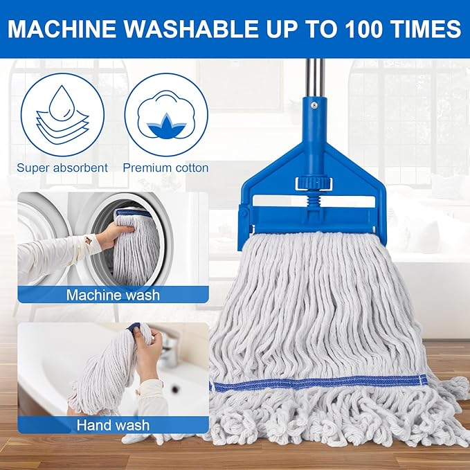 KeFanta Commercial Mop 60 inch Heavy Duty Industrial Wet Mops with Long Handle,Looped-End String Cotton Mop for Home, Kitchen,Garage,Office and Concrete/Tile Floor Cleaning