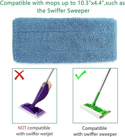 Diteje 3 Pack Washable Replacement Mop Pads Reusable Refill Compatible with Swiffer Sweeper,for All 9.8 to 10.3 Inch Flat Mops Wet Dry Use