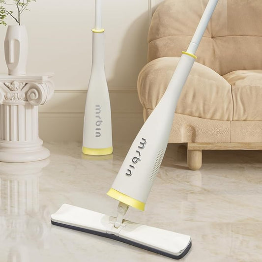 Self Wringing Sponge Flat Large Mops Dusting Soft, Hands Free Collapsible Wet Reusable Cleaner Head Replacement with Long Metal Handle for Bathroom Tile, Hard Wood Floor, Wall Cleaning, White