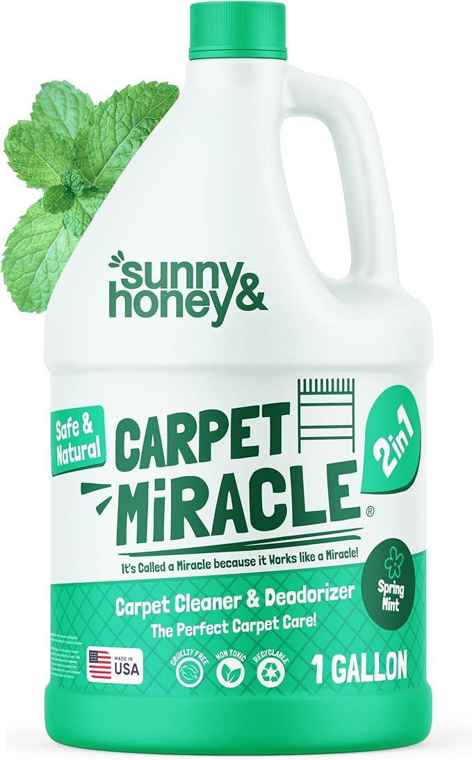 Sunny & Honey Carpet Miracle - Carpet Cleaner Shampoo - Deep Stain Remover & Odor-Deodorizing Formula - Rug Shampoo & Upholstery Cleaner Solution (128 Fl Oz, Spring Mint Scent)