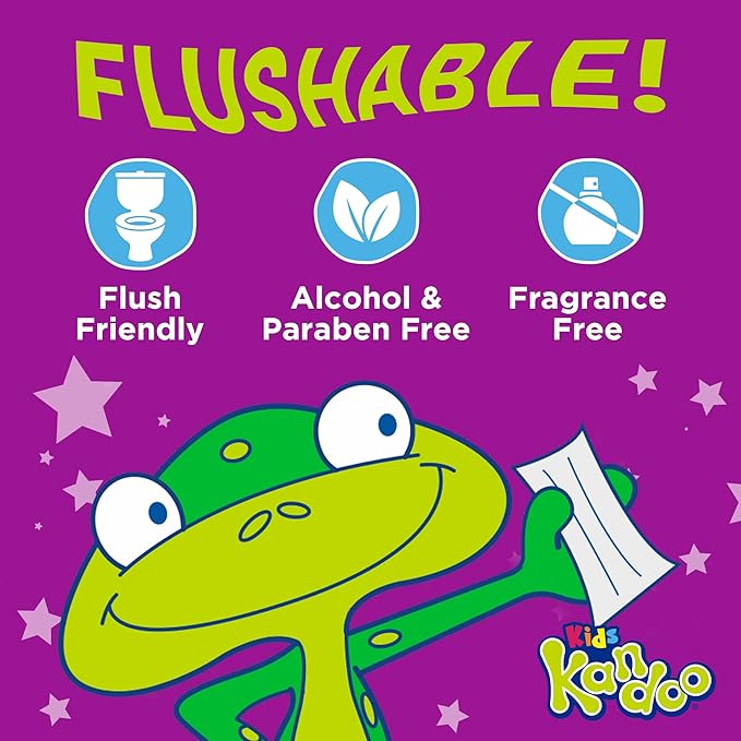 Flushable Wipes for Baby and Kids by Kandoo, Sensitive and Unscented Formula, Hypoallergenic Potty Training Wet Cleansing Cloths, 50 Count, Pack of 12