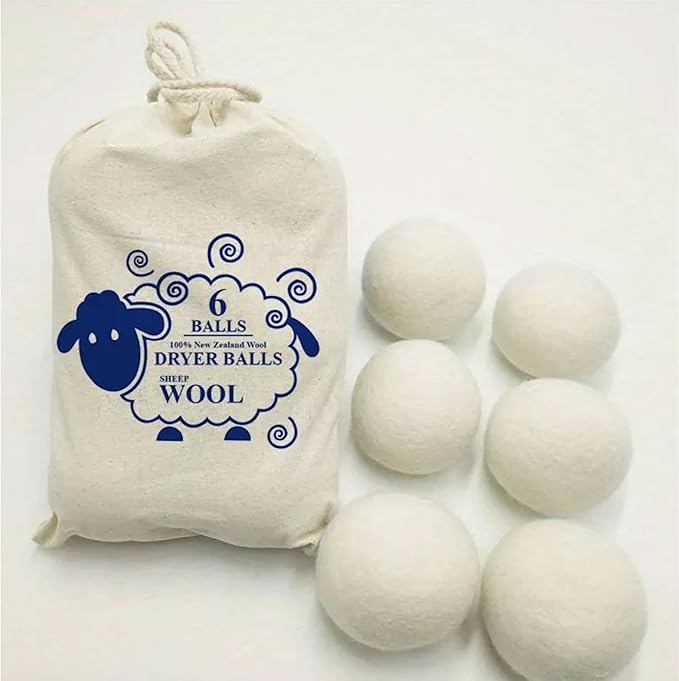 Wool Dryer Balls Pack of 6, 100% New Zealand Wool dryer balls,Chemical free, Natural Fabric Softener, dryer balls,Hypoallergenic