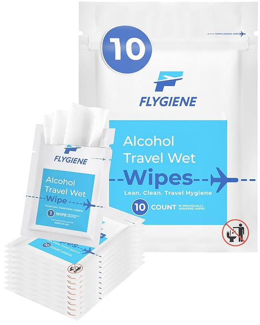 70% Alcohol Travel Wipes - Premium On-the-Go Unscented Wet Hand Wipes - Convenient Travel Hand Wipes - Perfect for Daily Use & Travel Hygiene - Easy to Carry and Effective(10 Pieces)