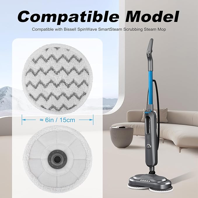 3897A Steam Mop Pads for Bissell SpinWave SmartSteam Scrubbing Steam Mop - Replacement Rotating Mop Head Fit 3897A 3712 3712W, Model No 1641112 (6Pack）