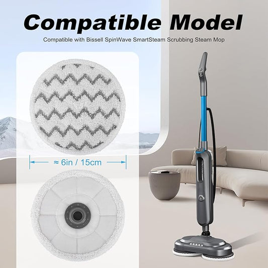 3897A Steam Mop Pads for Bissell SpinWave SmartSteam Scrubbing Steam Mop - Replacement Rotating Mop Head Fit 3897A 3712 3712W, Model No 1641112 (6Pack）