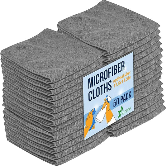 GREEN LIFESTYLE Chamois Cloth, Microfiber Cleaning Cloth 50 Pack, Borderless Towels Cleaning, Car Microfiber Towel, Drying Car Wash Towels (11.5" x 11.5", Grey)