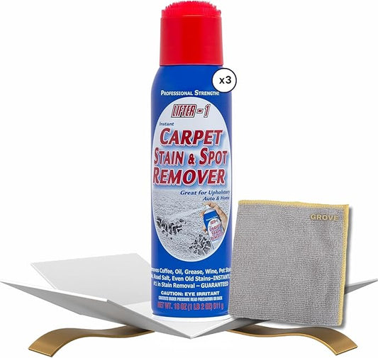 GROVE Lifter-1 Carpet Stain & Spot Remover Spray 18 oz Bundle with Microfiber Cloth - Effortless Carpet Stain Remover - Quick and Easy Carpet Cleaner Spray for Tough Stains - (4 Items)