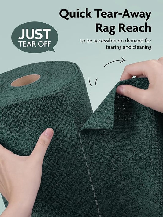Fantasticlean Microfiber Cleaning Cloth Roll -75 Pack, Tear Away Microfiber Towels, 12" x 12", Reusable, Washable, Scratch Free, Ultra Absorbent Dish Rags for Car, Home, Garage or Shop (Forest Green)