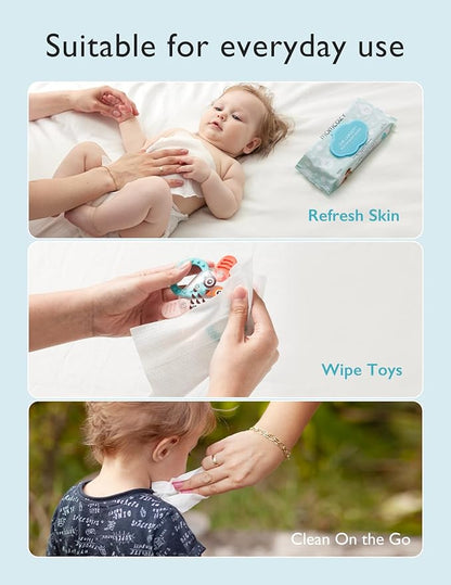 Momcozy Water Baby Wipes-Extra Large Size Design, 99% Water Based Wipes, Unscented & Hypoallergenic, Cleansing & Moisturizing Baby Wipes for Sensitive Skin, 12 Flip-Top Packs (720 Wipes Total)