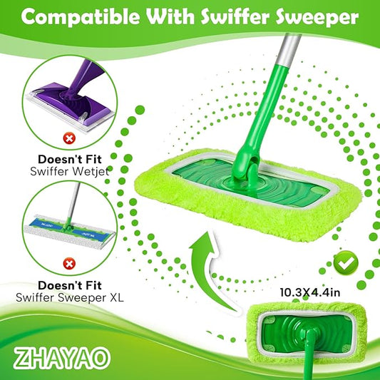 3 Pack Reusable Microfiber Mop Pads Compatible with Swiffer Sweeper Mop, Wet and Dry Flat mop Cover, Washable Swiffer Pads for Surface/Hardwood Floor Cleaning (Mop is Not Included)