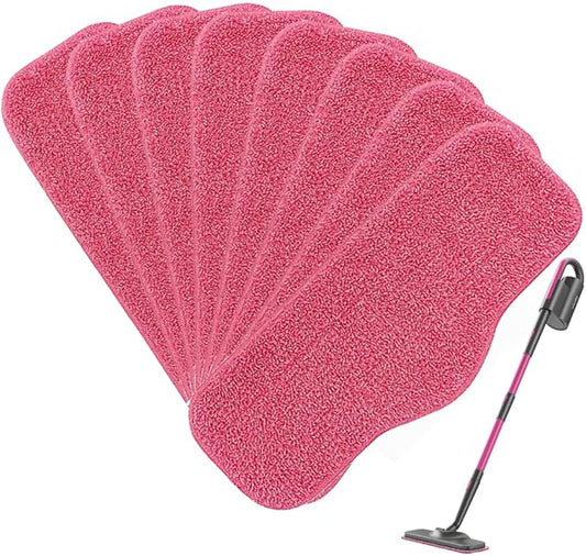 8 Pack Steam Mop Pads Compatible with Schenley Steam Mop Cleaner and Dupray Neat Steam Cleaner - Washable Reusable Wet & Dry Cleaning - Microfiber Mop Pad Refill for Multi-Surface Floor (Pink)
