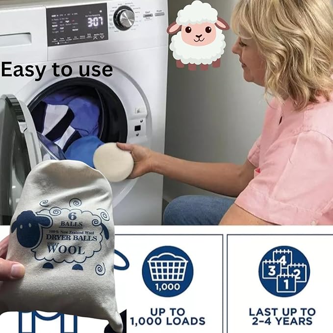 Wool Dryer Balls Pack of 6, 100% New Zealand Wool dryer balls,Chemical free, Natural Fabric Softener, dryer balls,Hypoallergenic