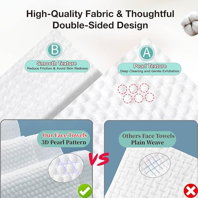 100% Pure Cotton Disposable Face Towel, Soft & Skin Friendly Face Towelettes Disposable for Sensitive Skin, Lint- free Makeup Remover Dry Wipes, Thick Facial Towels Disposable