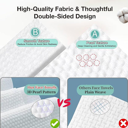 100% Pure Cotton Disposable Face Towel, Soft & Skin Friendly Face Towelettes Disposable for Sensitive Skin, Lint- free Makeup Remover Dry Wipes, Thick Facial Towels Disposable
